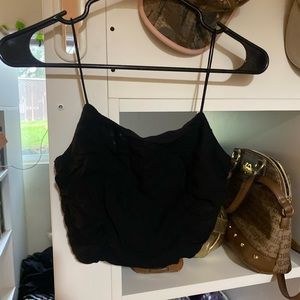 Cute Black Ruffled Cropped Tank Top